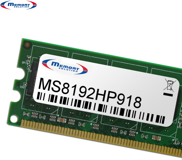 Memory Solution MS8192HP918. RAM-Speicher: 8 GB, Komponente für: PC / Server. Produktfarbe: Schwarz, Gold, Grün, Kompatible Produkte: HP Point of Sale System rp5800 (B4U37AA)