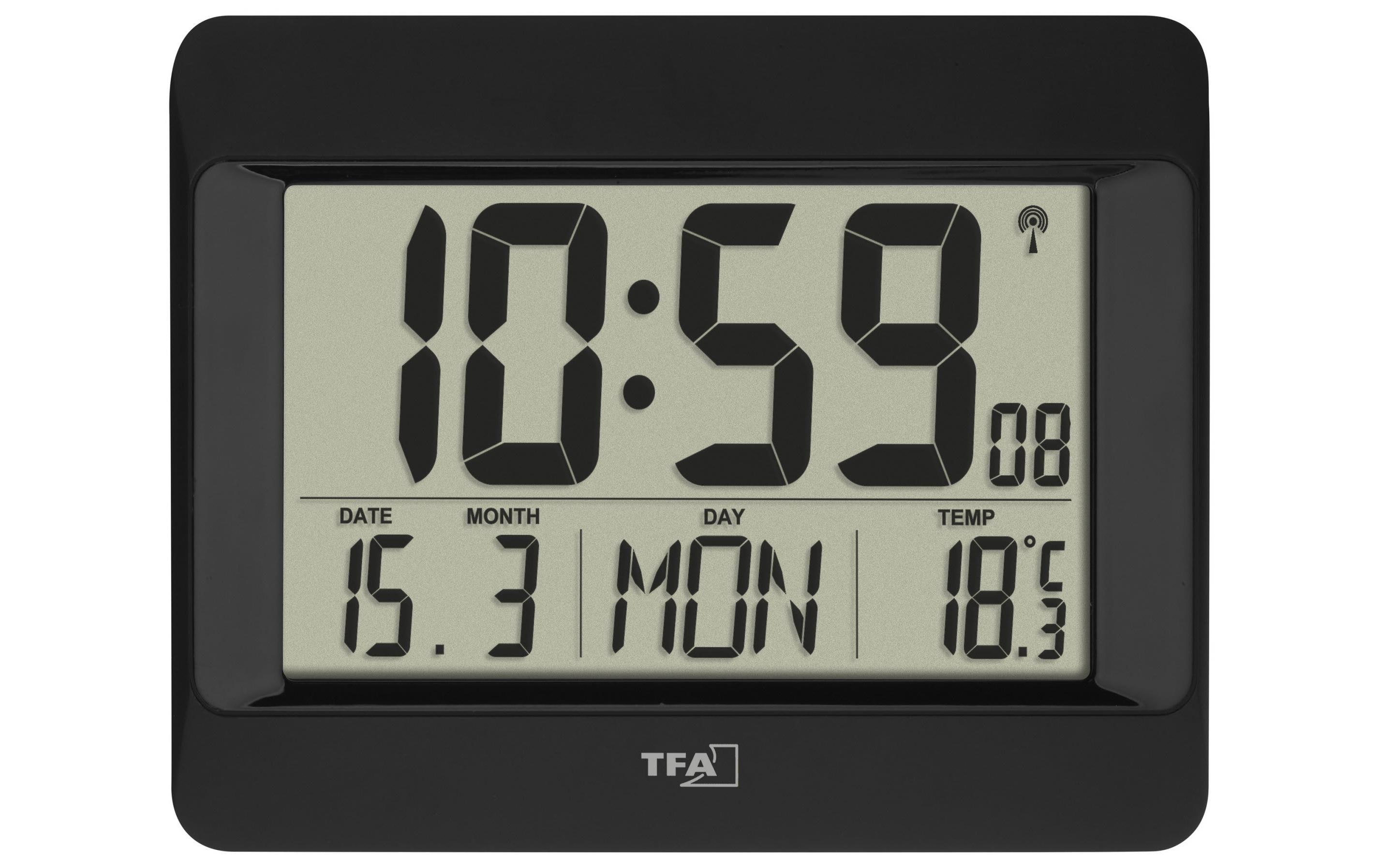 TFA Dostmann Funk-Wanduhr 60.4519.01 Großes Display Schwarz