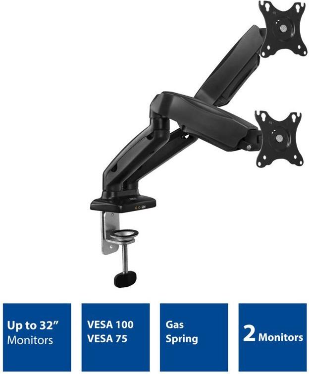 ACT AC8312 Dual Monitor-Tischhalterung für 2 Bildschirme bis 32" Gasdruckfeder Schwarz
