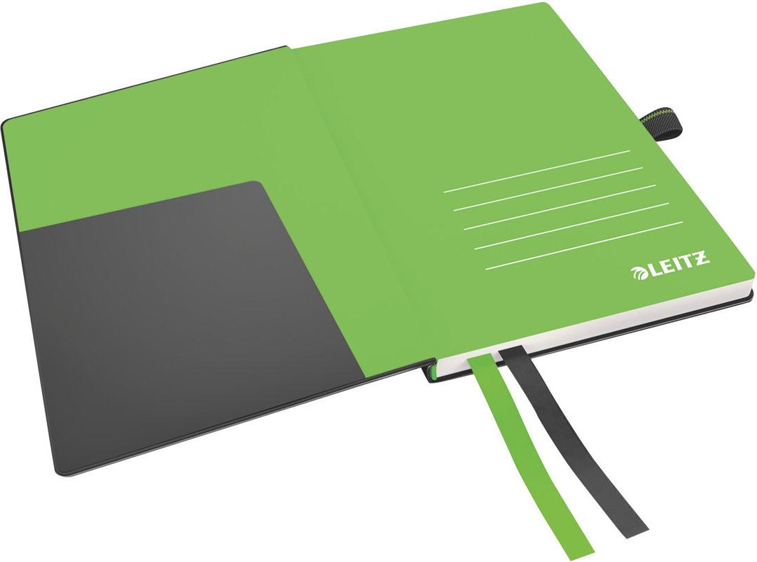 LEITZ Notizbuch Complete, DIN A6, liniert, schwarz 80 Blatt, 96 g/qm, elfenbein Papier, Lederoptik, Touch-and- (4480-00-95)