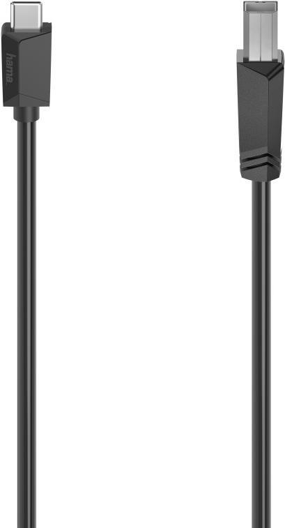 Hama 00200642. Kabellänge: 1,5 m, Anschluss 1: USB C, Anschluss 2: USB B, USB-Version: USB 2.0, Maximale Datenübertragungsrate: 480 Mbit/s, Produktfarbe: Schwarz, Magnetisch abgeschirmt (00200642)