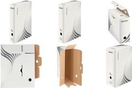 LEITZ Archiv-Schachtel easyboxx, weiß (B)150 mm 100% geriffelter Recyclingkarton, doppelte Schließklappen, - 25 Stück (6133-00-00)