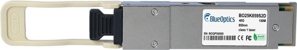 HPE R9F97A kompatibler BlueOptics© QSFP Transceiver für Multimode 40 Gigabit Highspeed Datenübertragungen in Glasfaser Netzwerken. Unterstützt 40 Gigabit Ethernet, Fibre Channel oder SONET/SDH Anwendungen in Switchen, Routern, Storage Systemen und ähnlich (R9F97A-BO)