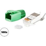 shiverpeaks ®-BASIC-S--Netzwerk Modular Stecker RJ45 SET für Verlegekabel bis AWG 23, Stecker mit Zugentlastung, Einführhilfe und Tülle, grün VE 100 (BS72067-100G)