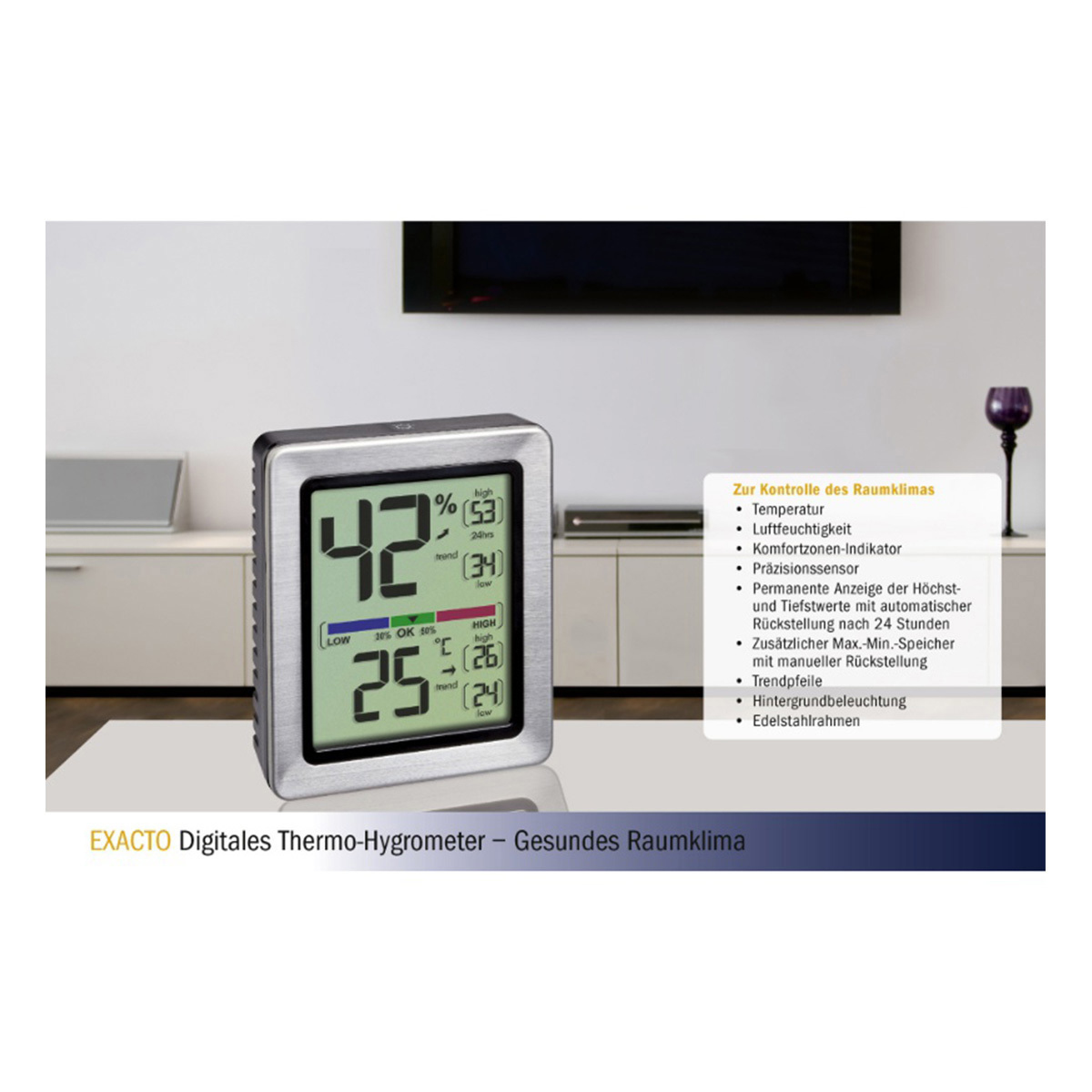 TFA Dostmann EXACTO Elektronisches Hygrometer Silber