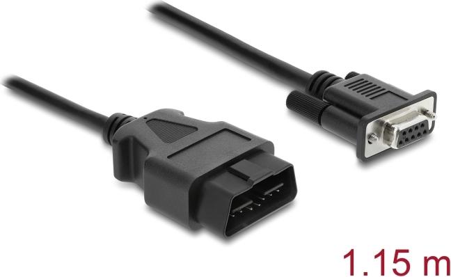 Delock Adapterkabel OBD-2 Stecker auf Sub-D 9 Pin Buchse mit Schrauben 1.15 m (64353)