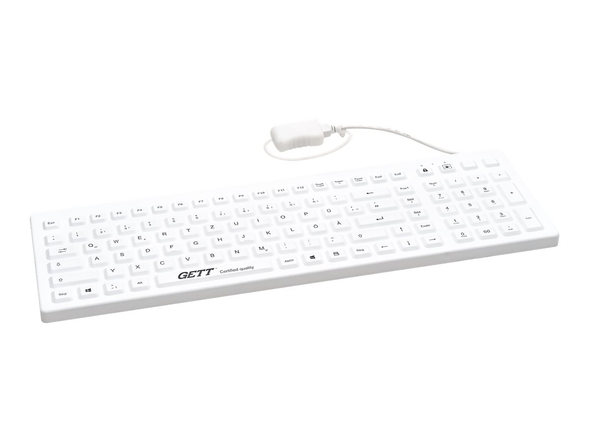 GETT CleanType Prime Pro+ Silikon-Tastatur USB IP68 Beleuchtet 110 Tasten Deutsch Weiß