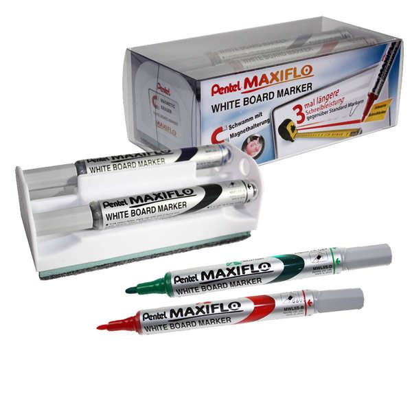 Pentel Maxiflo MWL5S Whiteboard-Marker Set 2 mm Rundspitze Schwarz, Blau, Grün, Rot