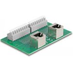 Delock RJ45 2 x Buchse zu 2 x Terminalblock mit Drucktaster für Hutschiene gewinkelt (66995)