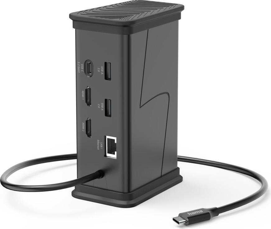 Hama USB-C-Hub Connect2Office Black, 9 Ports, 2x HDMI™, USB-A, USB-C, LAN (00200150)