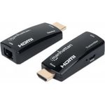 MANHATTAN 1080p HDMI over Ethernet Extender Kit in kompaktem Format HDMI-Signalverlängerung mit 1080p@60Hz bis zu 60 m über ein einzelnes Cat6-Netzwerkkabel, Sender- und Empfängermodul, Power over Cable, ultrakompaktes Format, schwarz (207539)