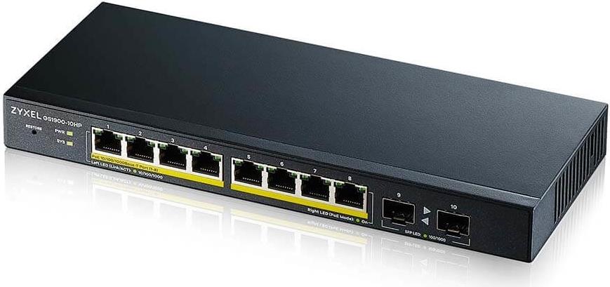 ZyXEL GS1900-10HP Smart Managed Switch 8x Gigabit PoE+ 2x SFP Schwarz