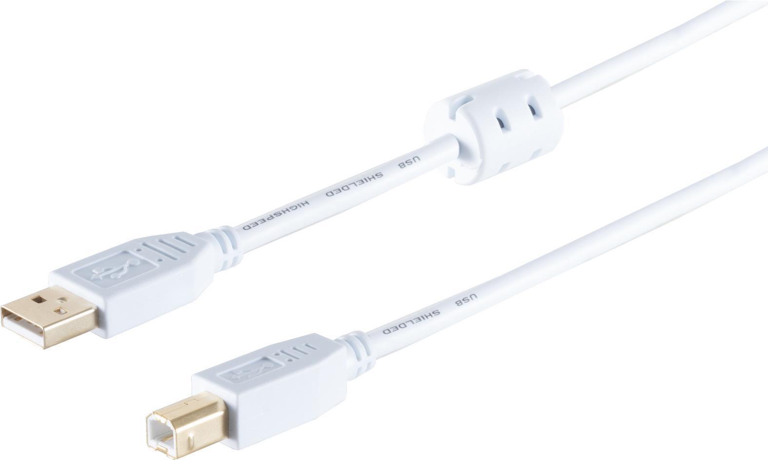 S/CONN maximum connectivity USB High Speed 2.0 Kabel mit Ferrit, A/B Stecker, vergoldete Kontakte, USB 2.0, weiß, 1,0m (77021-WF)