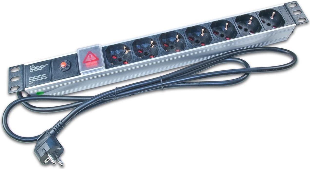 Wirewin 19\" 1HE Steckdosenleiste mit 7x Schuko- Buchsen, Überlastschutz (NVL7 OCP)