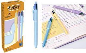 BIC Druckkugelschreiber 4 Colours PASTEL, 12er Kartonbox Strichstärke 0,32 mm, Strichfarbe: blau, rot, grün, schwarz, - 1 Stück (517320)