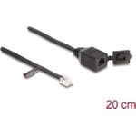 Delock Kabel RJ12 Stecker zu RJ12 Buchse mit Verschlusskappe 20 cm schwarz (88009)