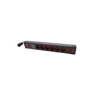 REV Steckdosenleiste mit ÜSS, rot/grau, 6-fach, 6xSchuko, mit Schalter, 3m Zuleitung (00146561)