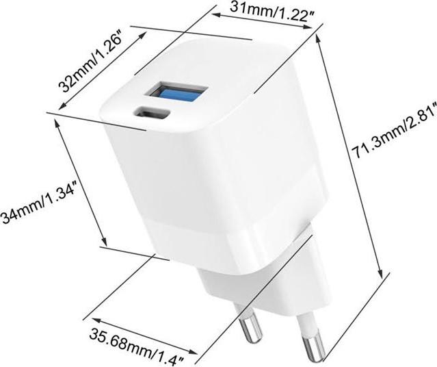 Vision USB A und C Schnellladegerät mit EU-Steckeradapter (TC-PUSBEU/30)