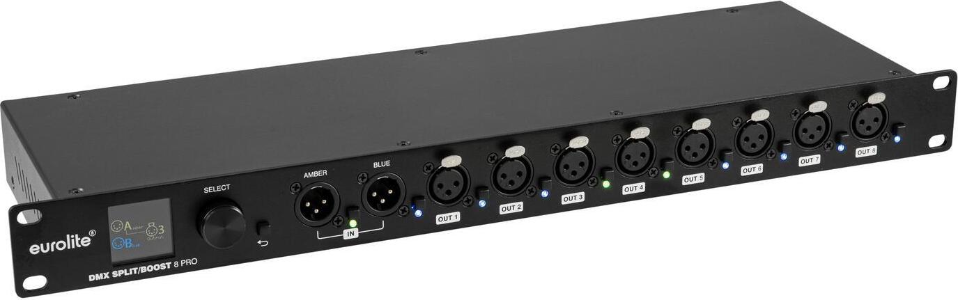 EUROLITE DMX Split/Boost 8 PRO 3pol Rack-Splitter 2in/8out RDM mit OLED-Display