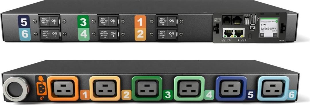 Vertiv Geist Rack PDU, Monitored (Unit Level), EC, 1U, input IEC 60309 230/400V 3x32A, locking outlets (6)C19 (VP4G31A0)
