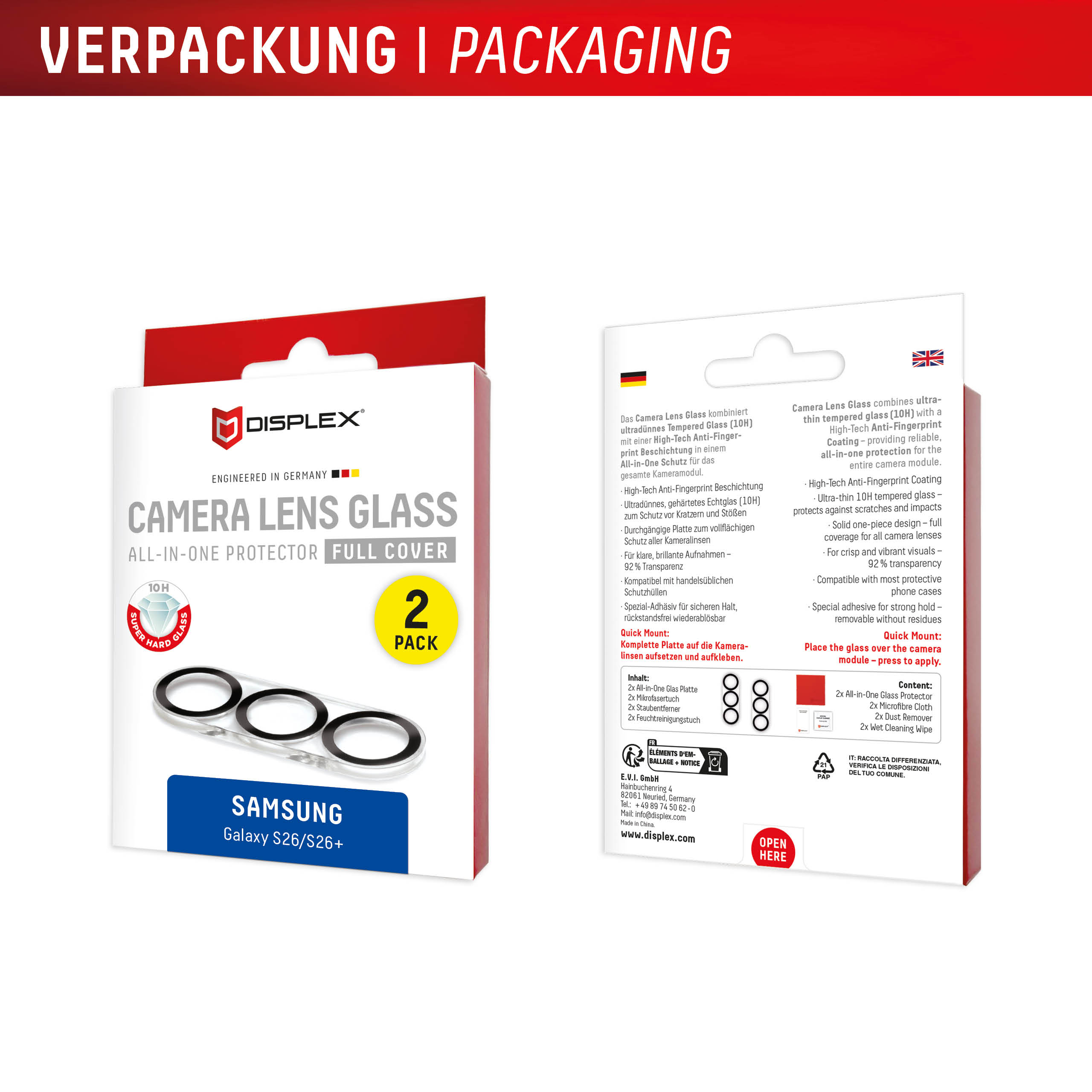 Displex CamGlass All-In-One Kameraobjektivschutz Samsung Galaxy S26/S26+ Transparent