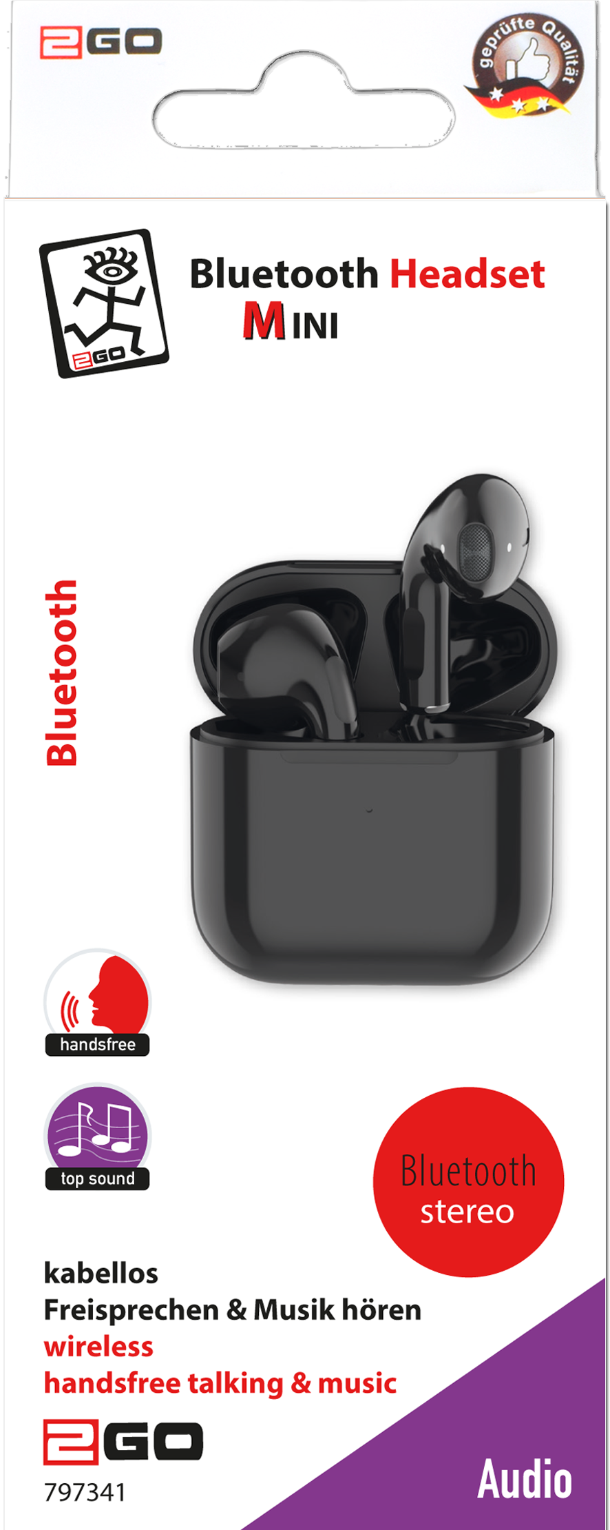 2GO TWS Mini Kopfhörer Kabellos im Ohr Anrufe/Musik Bluetooth Schwarz (797341)