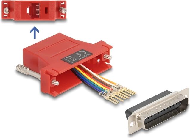 Delock D-Sub 25 Pin Stecker zu RJ45 Buchse Montagesatz rot (67115)