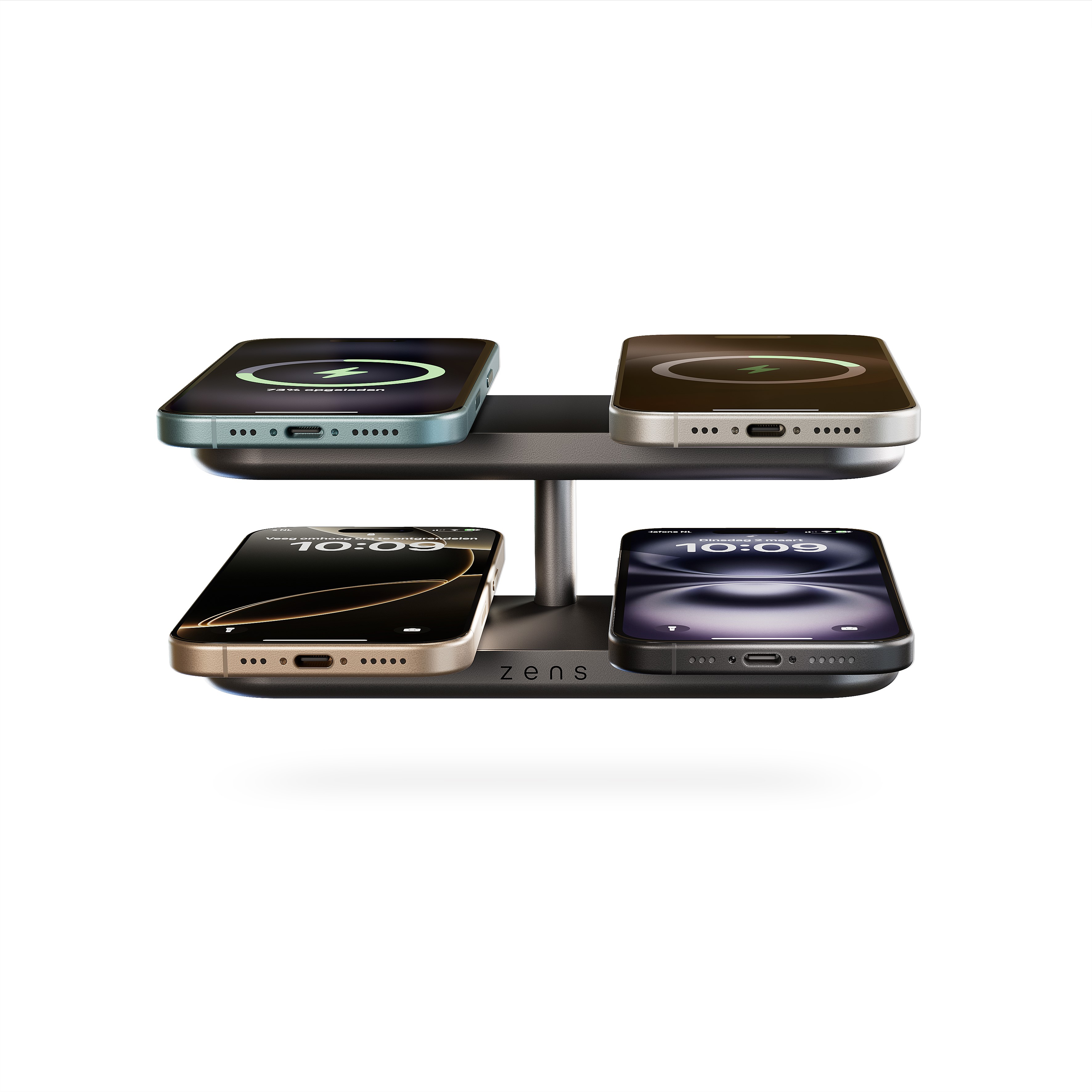 ZENS Aluminium Series Quattro Charger Pro 4 4x 15W Qi2 Schwarz