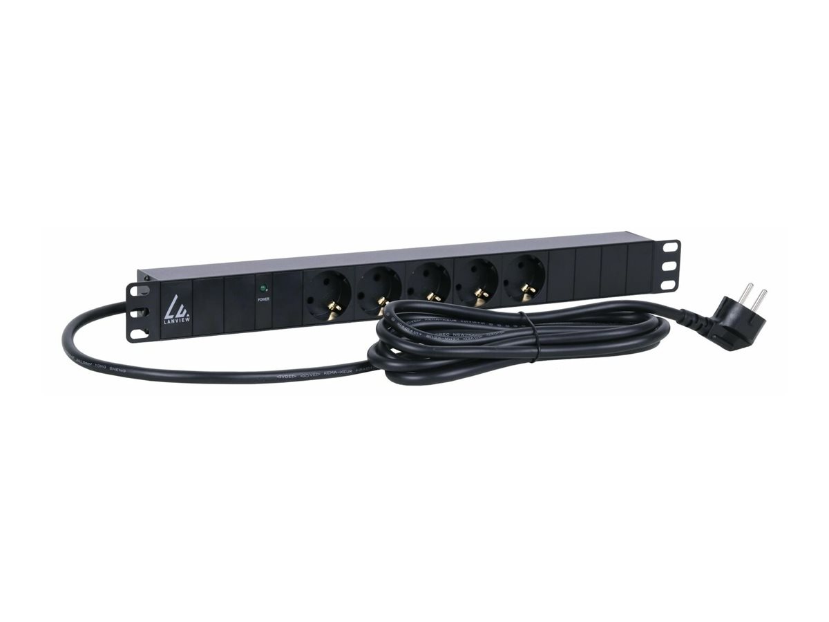 Lanview 19" Rack-Steckdosenleiste 1U 10 A 5 Schuko 3 m Schwarz