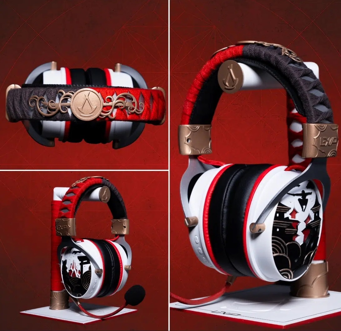 Lexip X UBISOFT Assassins Creed Shadows MENTOR PS5 Gaming-Headset mit Headset Holder und Spiel Schwarz, Gold, Rot, Weiß