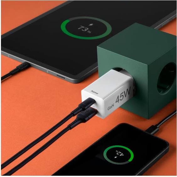 Hama Netzteil 45 W USB-C USB-A Schnellladung Weiß