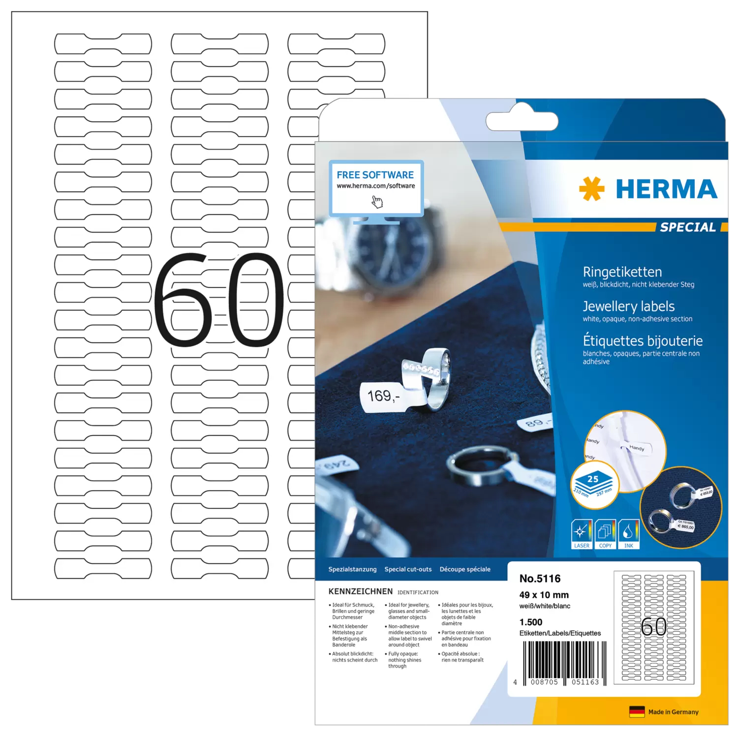 HERMA Special 5116 Ringetiketten 49 x 10 mm Weiß