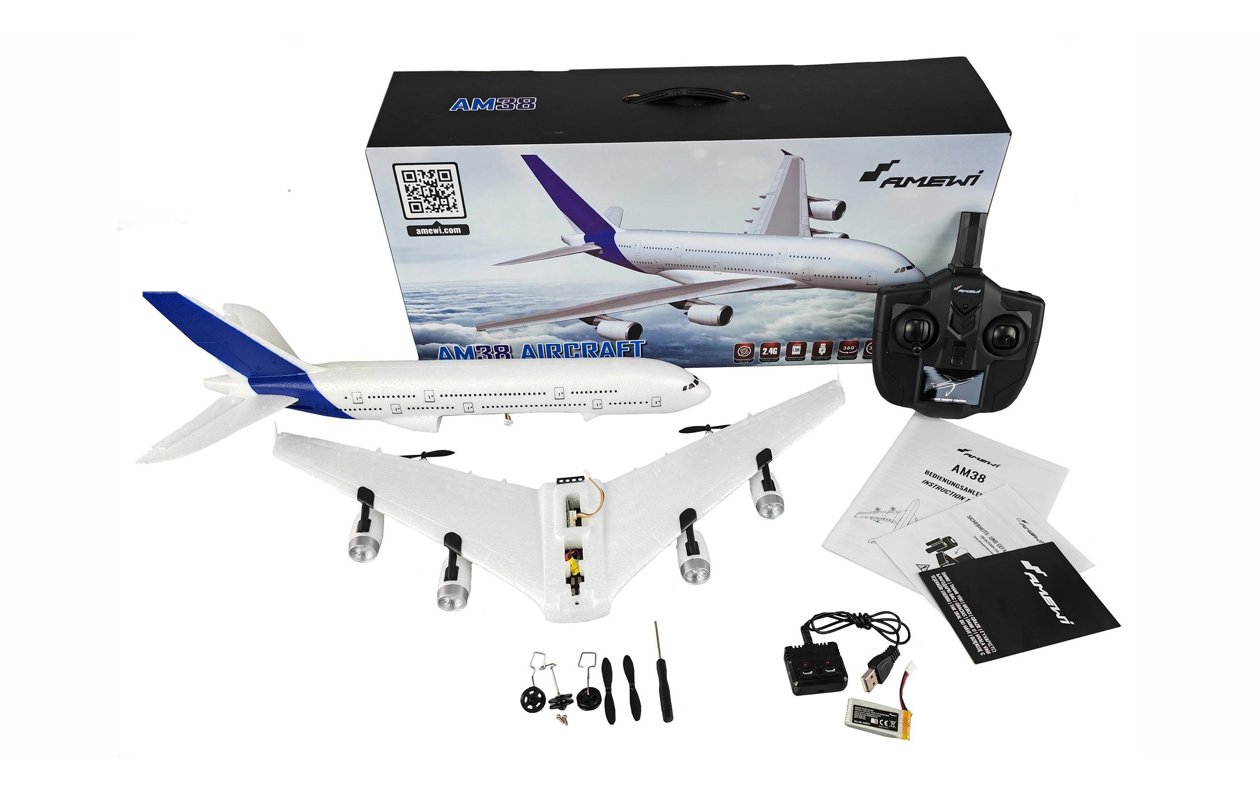 Amewi AM38 RC Flugzeug Elektromotor 3-Kanal 2,4 GHz Gyro RTF 510 mm Blau/Weiß