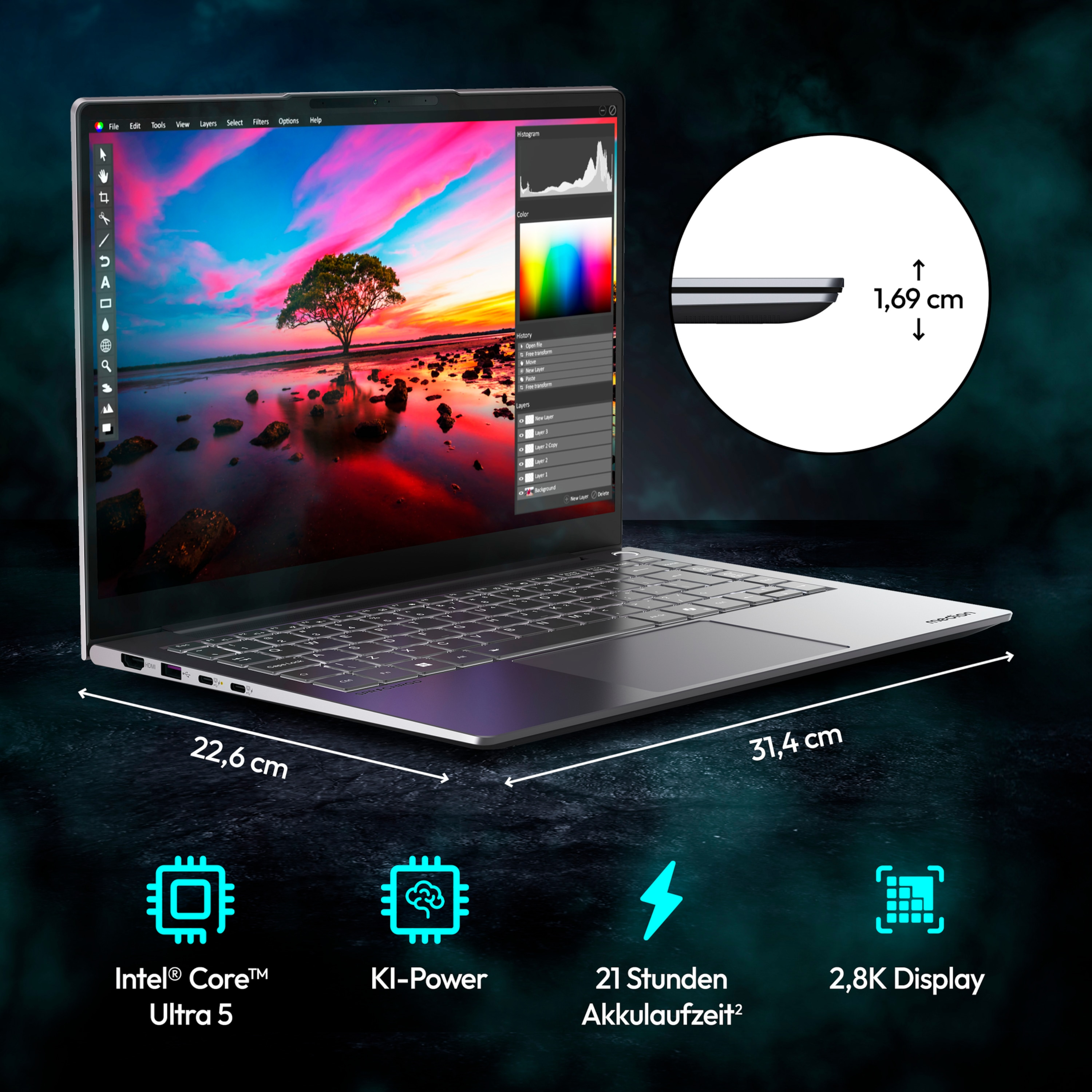 Medion SPRCHRGD 14 S2 ELITE 14" Intel Core Ultra 5 228V 32 GB RAM 512 GB SSD Schwarz