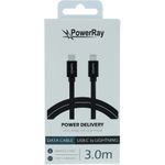 PowerRay Data Cable PR-DCCL300TBK, USB-C / LIGHTNING, 3.0m Textile black, Blister (PR-DCCL300TBK)