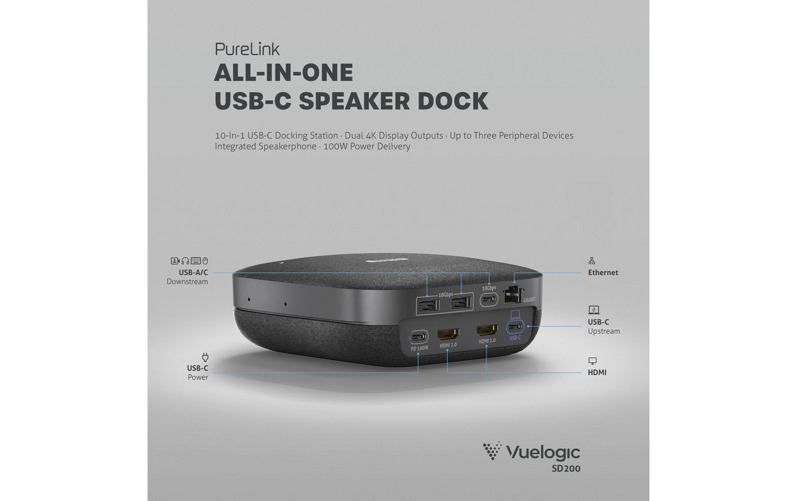PureLink Vuelogic VL-SD200 10-in-1 USB-C Speakerdock Schwarz