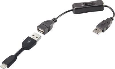 Renkforce USB-Kabel USB 2.0 USB-A Stecker, Apple Lightning Stecker 30.00 cm Schwarz inkl. Ein/Aus-Schalter, vergoldete Steckkontakte (RF-3346622)