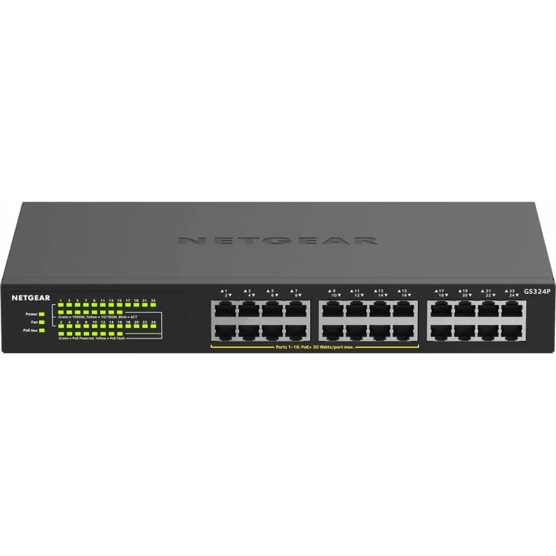 Netgear GS324P Unmanaged Gigabit Ethernet (10/100/1000) Schwarz 1U Power over Ethernet (PoE) (GS324P-100EUS)