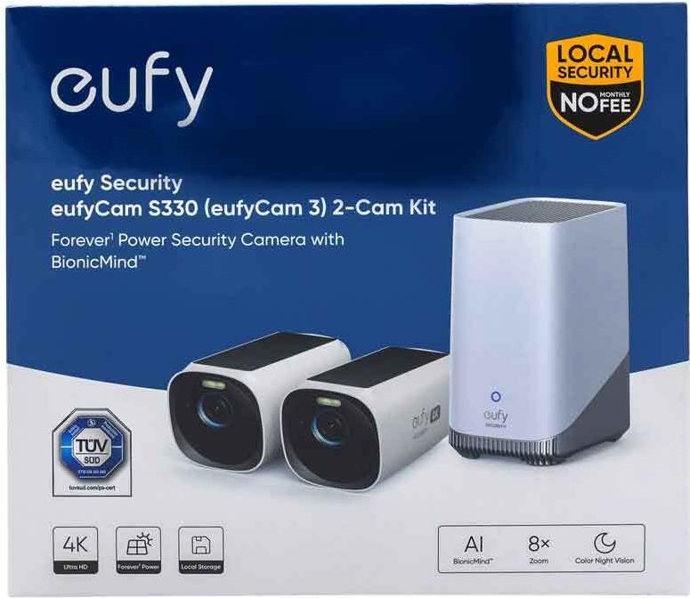 Eufy S330 eufyCam 3 Netzwerk-Überwachungskamera 4K Außenbereich 2er-Set mit HomeBase 3 Schwarz, Weiß