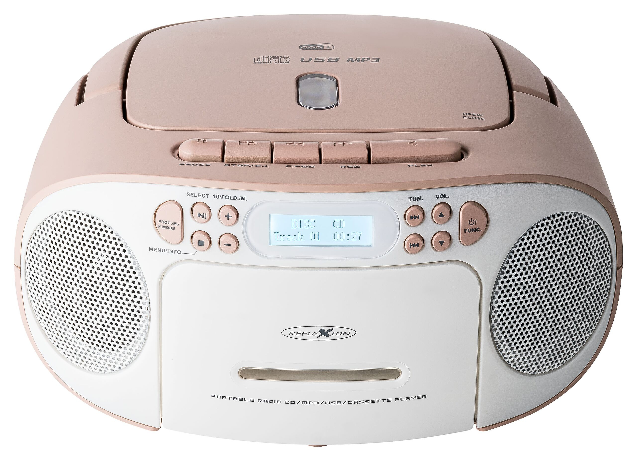 Reflexion RCR2260DAB Tragbarer Radiorecorder DAB+ UKW CD Kassette USB Pink, Weiß