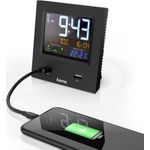 Hama Dual-USB Digitale Tischuhr Schwarz Quadratisch (00186381)