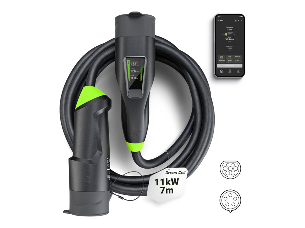 Green Cell Habu Mobiles EV-Ladekabel Typ 2 11 kW 7 m Schwarz