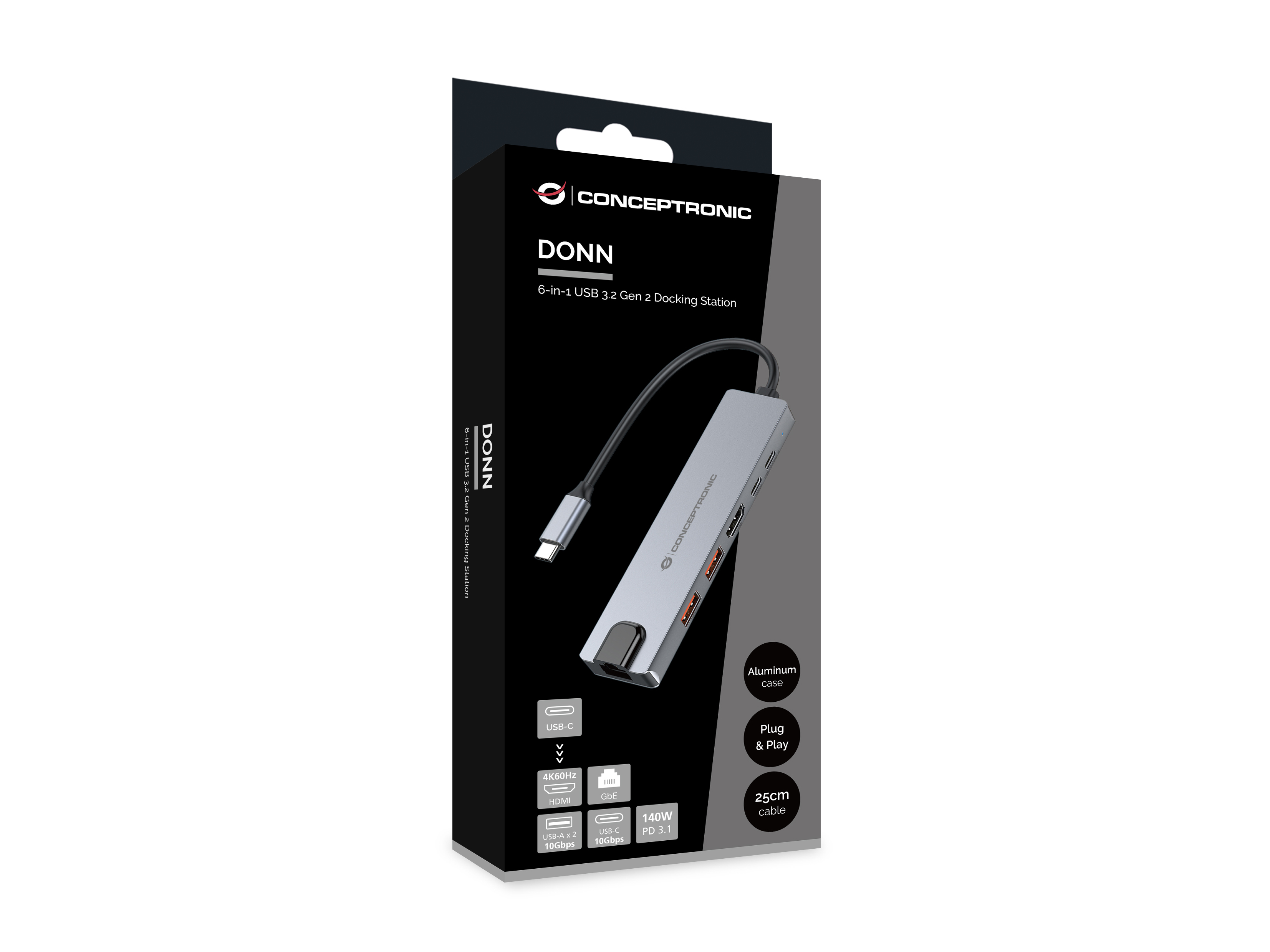 Conceptronic DONN29G 6-in-1 Dockingstation HDMI 4K60Hz 140W Grau