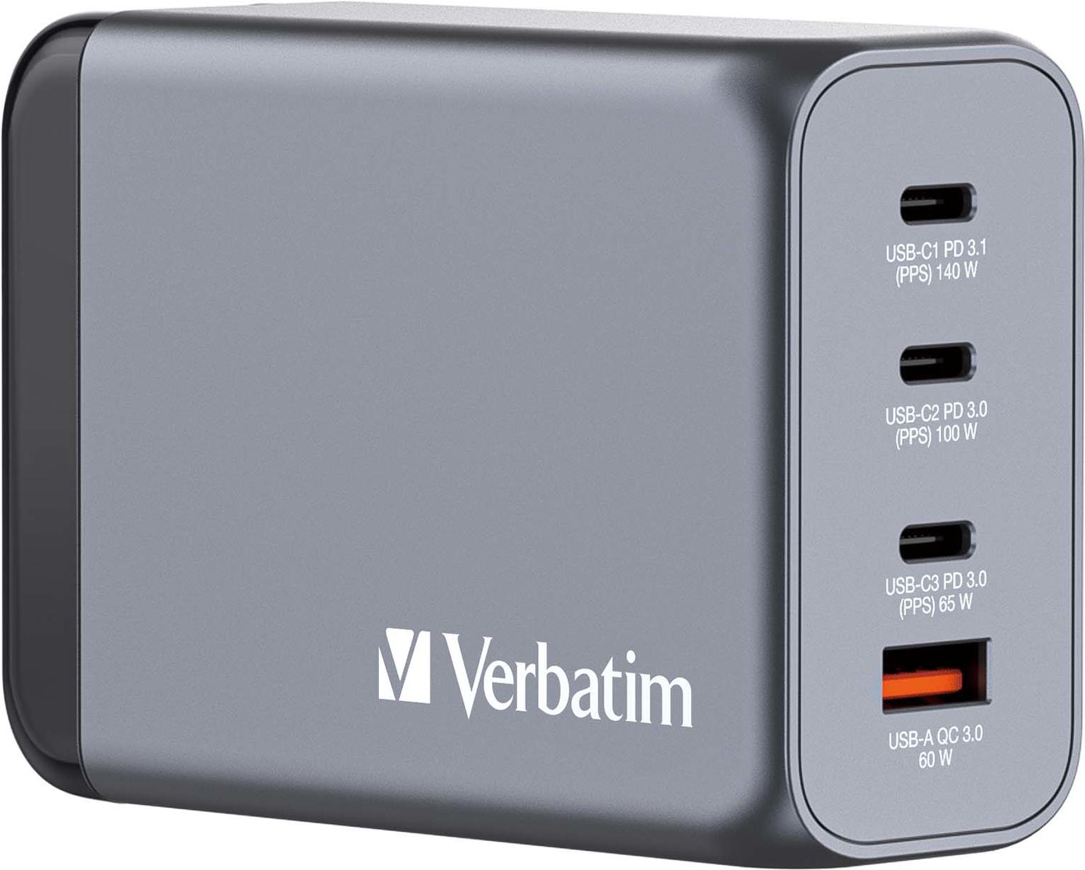 VERBATIM GNC-240 GaN Charger 4 Port 240W USB A/C (EU/UK/US)