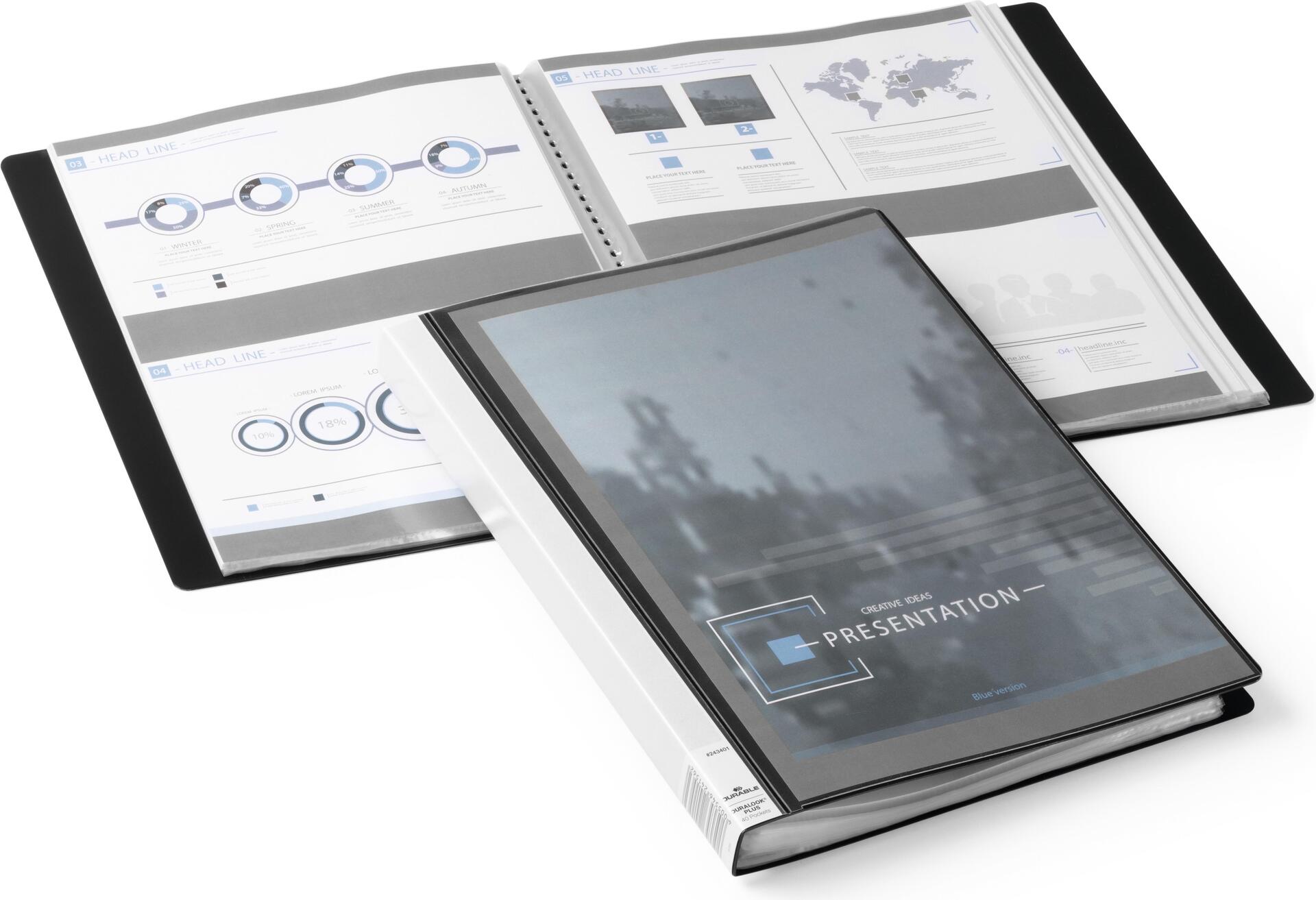 DURABLE Sichtbuch DURALOOK Plus, mit 40 Sichthüllen, schwarz für DIN A4 Format, mit transparenter Ta