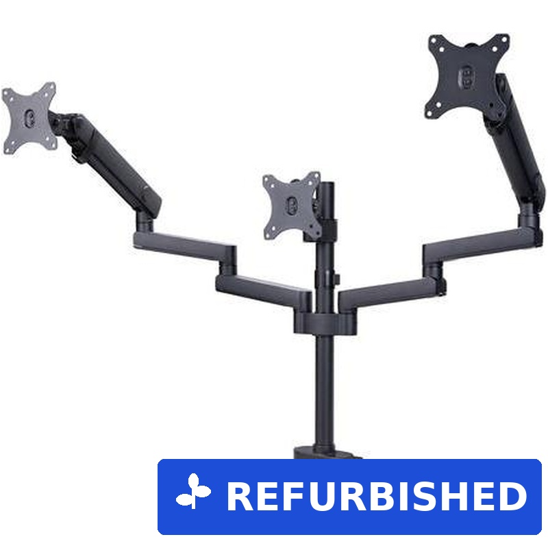 StarTech.com Triple Monitor Desk Mount For Up To Three 27in Screens, VESA 75x75/100x100, Tool-Less Arm Adjustments, C-Clamp/Grommet Mount, Spring-Assisted Arms (3MP2AG-MONITOR-ARM)