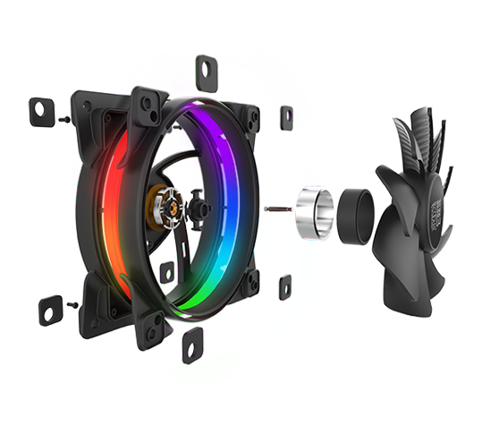 PCCOOLER Corona 5in1 120mm Gehäuselüfter FRGB 1000–2000 RPM 68 cfm Schwarz Mehrfarbig