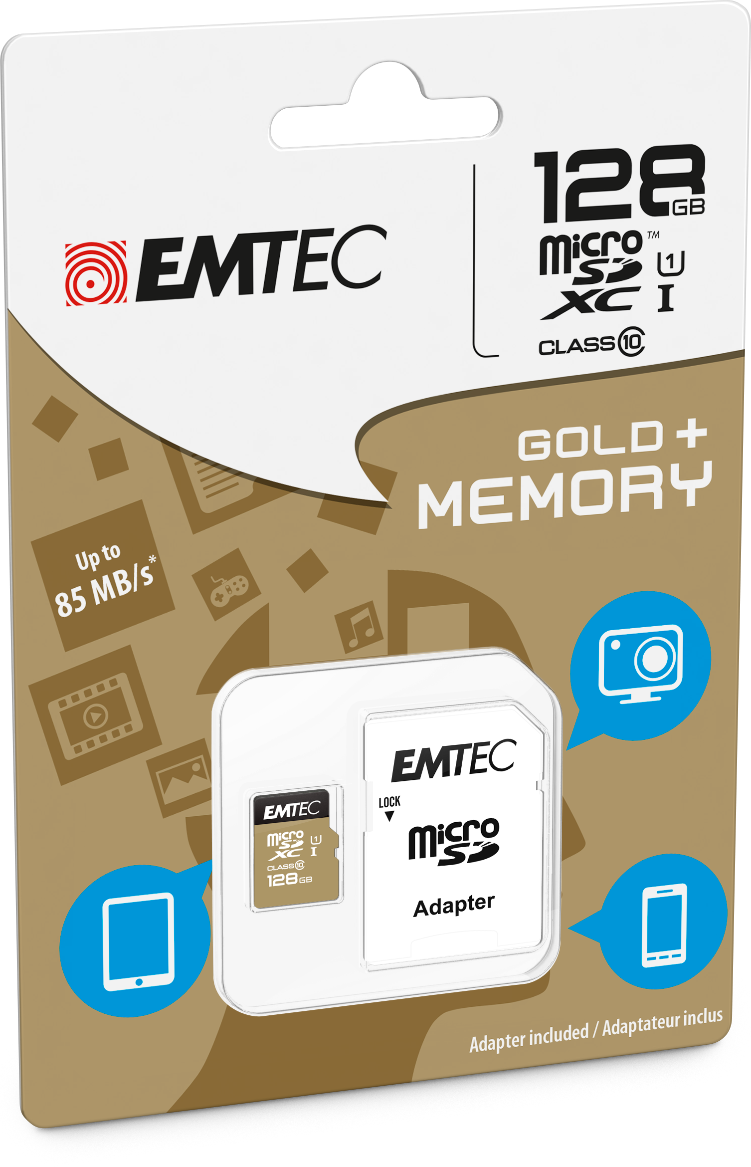 EMTEC Gold+ Flash-Speicherkarte (SD-Adapter inbegriffen) (ECMSDM128GXC10GP)