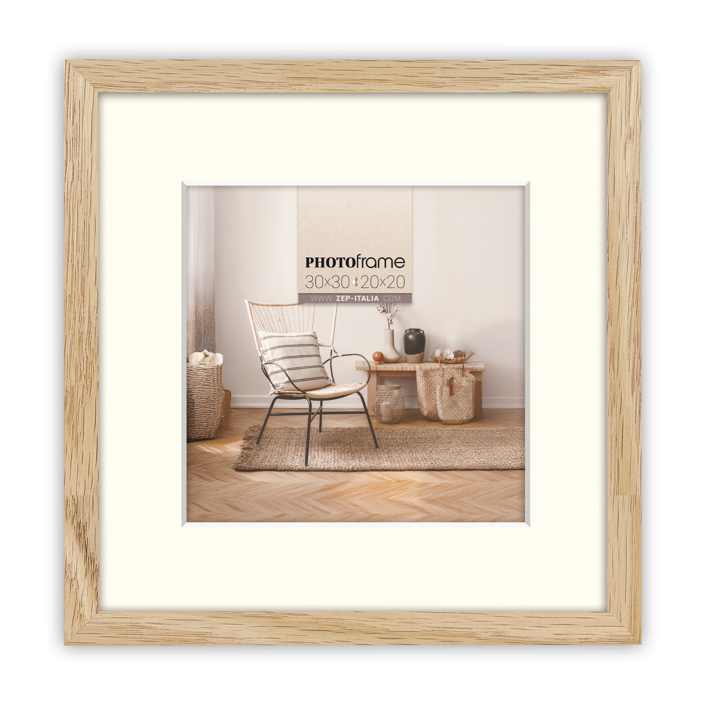 ZEP Malmo V4530N Bilderrahmen 20 x 20 cm mit Passepartout Holz Natürlich