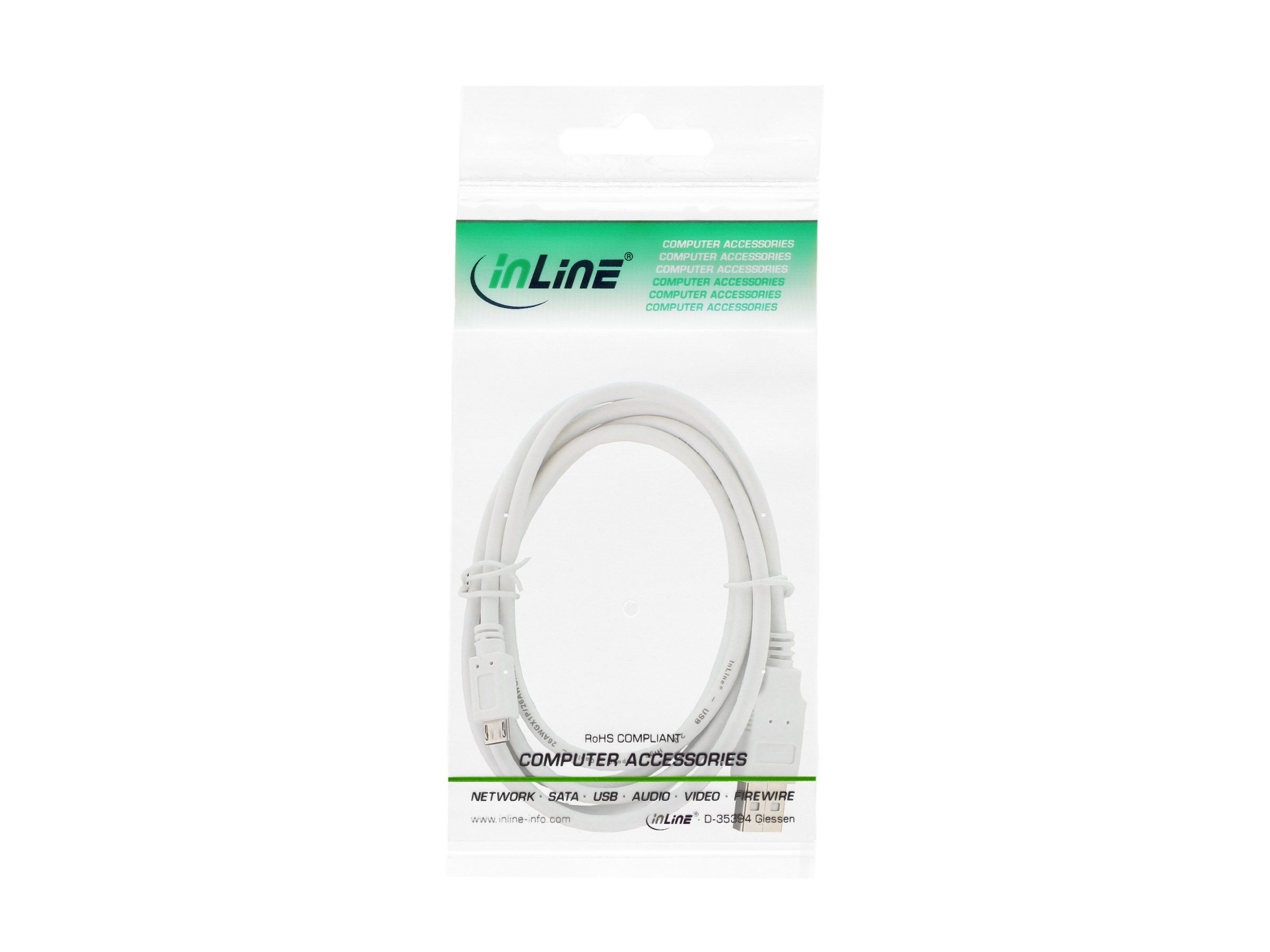 InLine Micro-USB 2.0 Kabel USB-A Stecker an Micro-B Stecker 1,5 m Weiß
